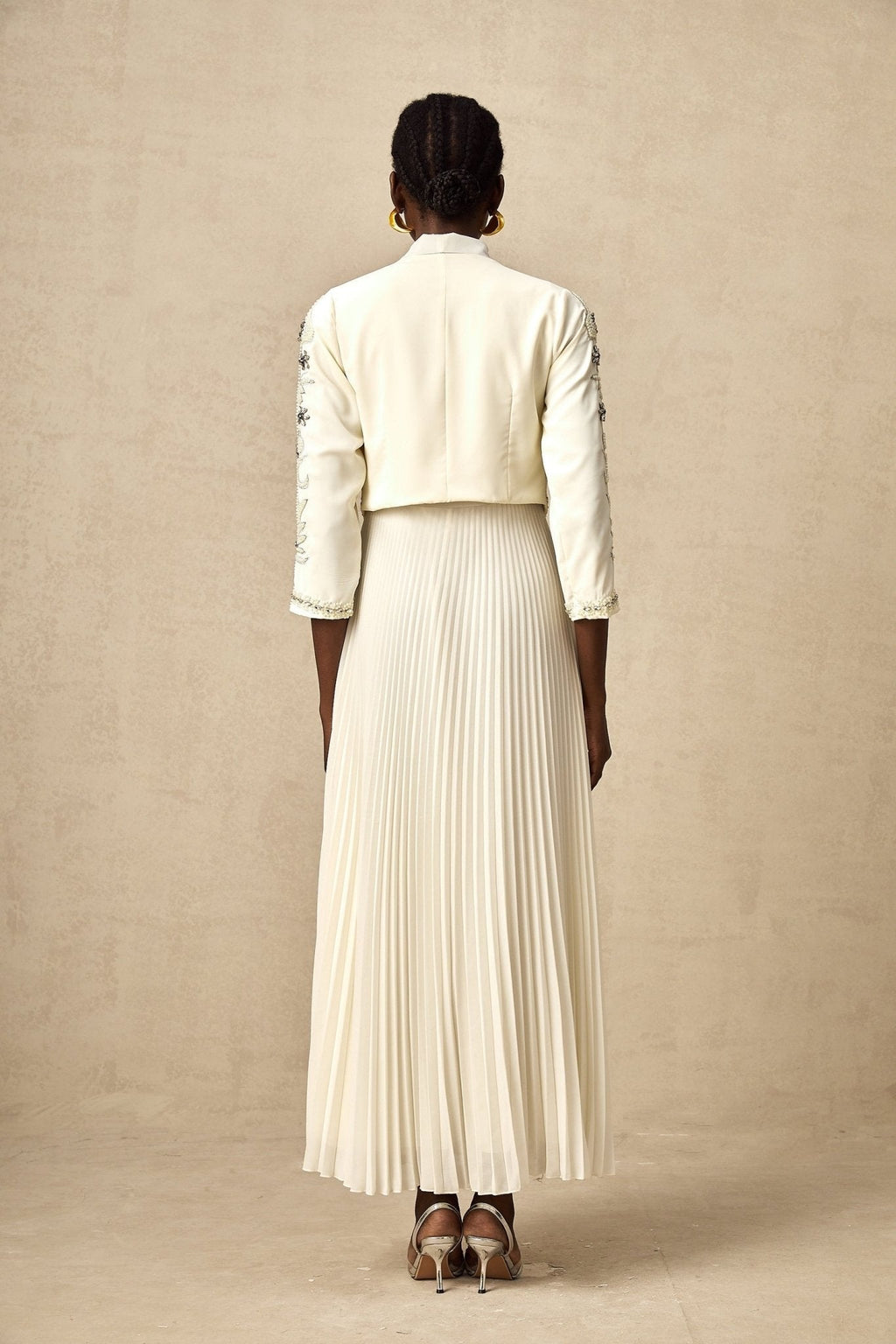 Elisabetta Jacket & Dress - Crystal & Pearl Embellished - Floral Embroidery - Front Fastening - Tie - Neck Design