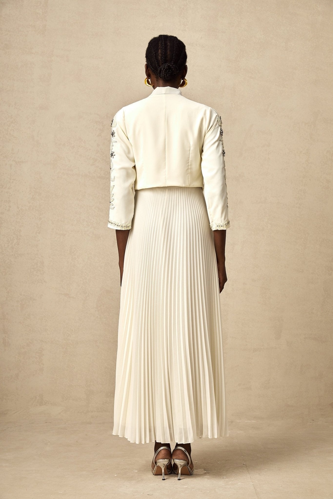 Elisabetta Jacket & Dress - Crystal & Pearl Embellished - Floral Embroidery - Front Fastening - Tie - Neck Design
