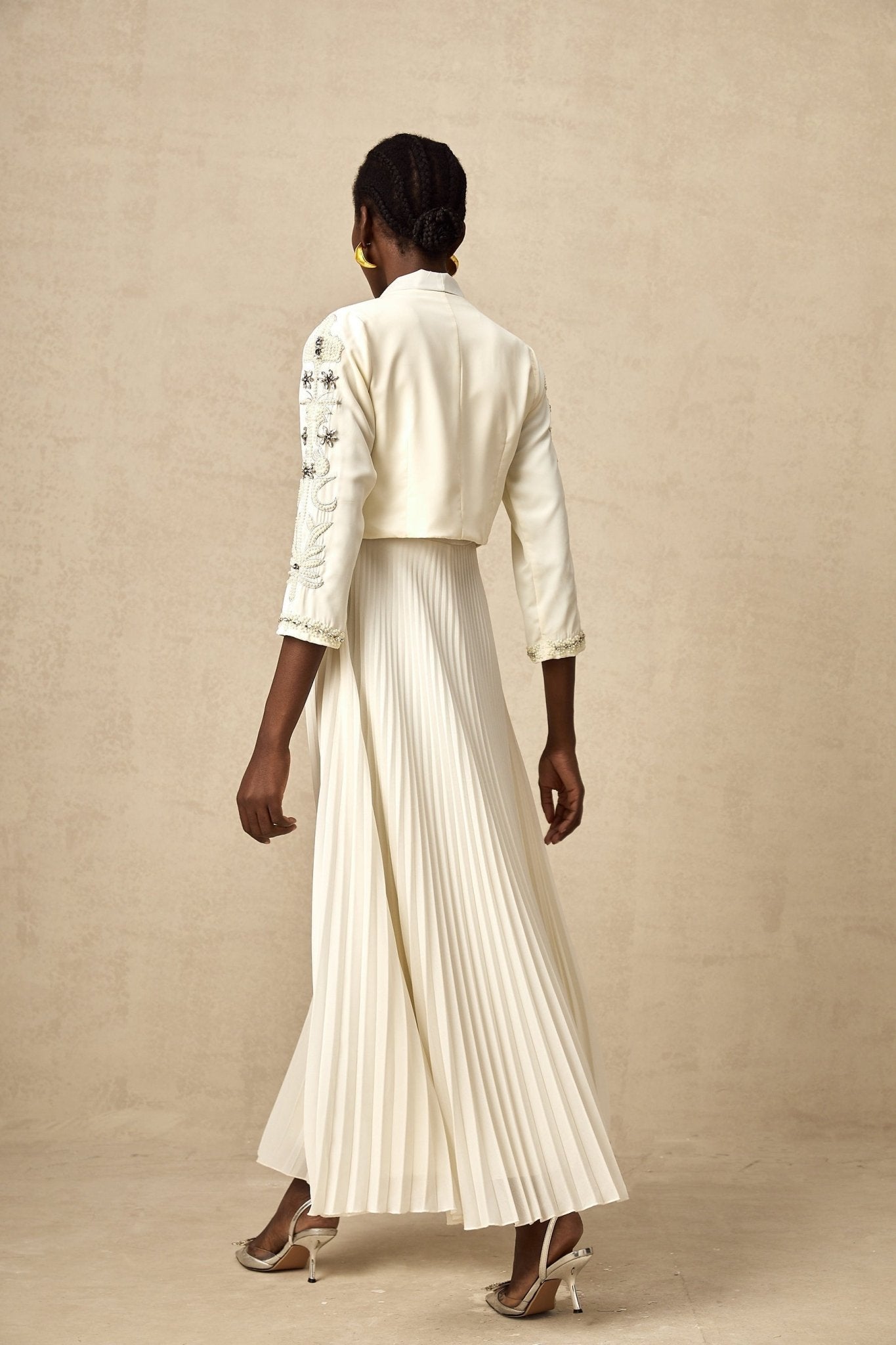 Elisabetta Jacket & Dress - Crystal & Pearl Embellished - Floral Embroidery - Front Fastening - Tie - Neck Design
