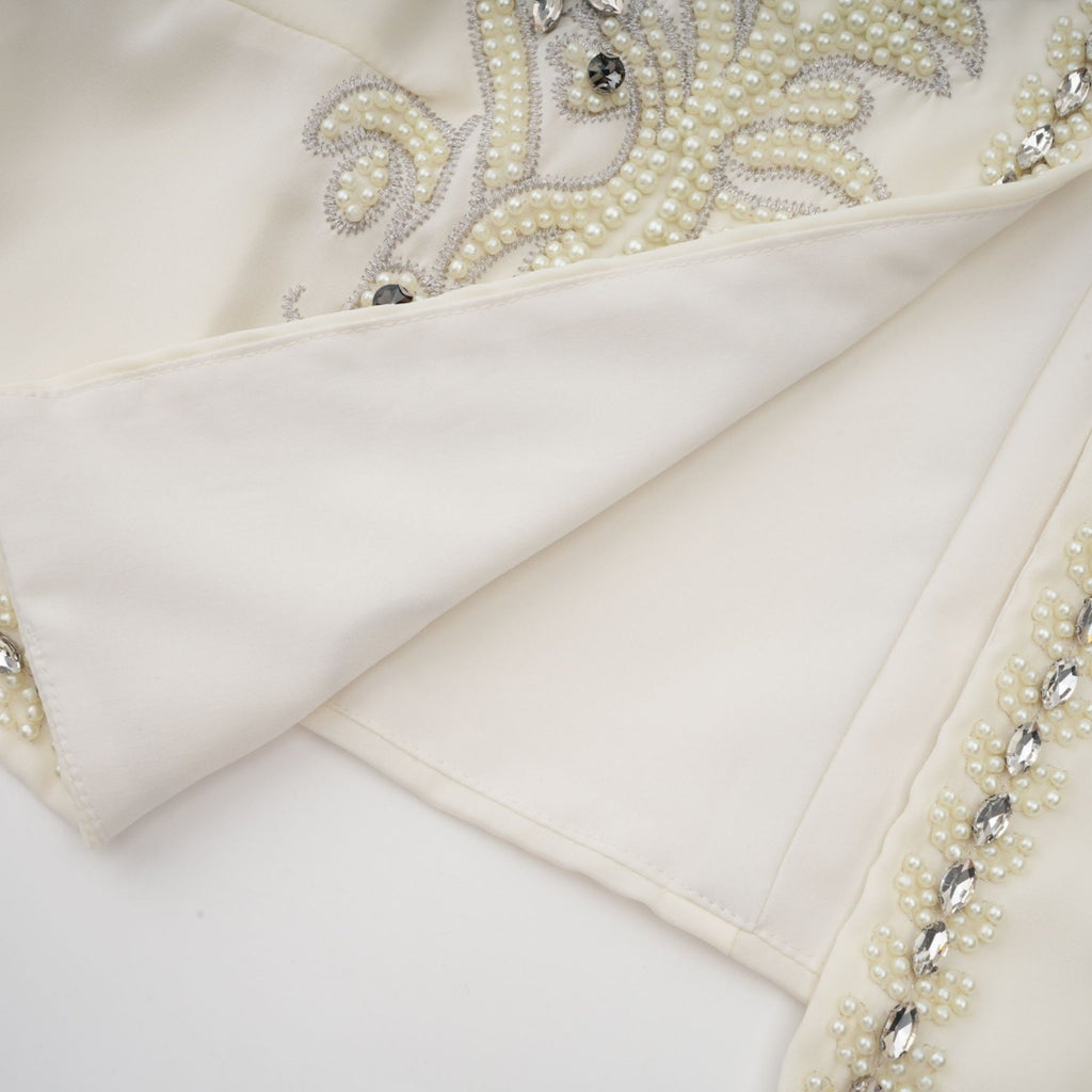 Elisabetta Jacket & Dress - Crystal & Pearl Embellished - Floral Embroidery - Front Fastening - Tie - Neck Design