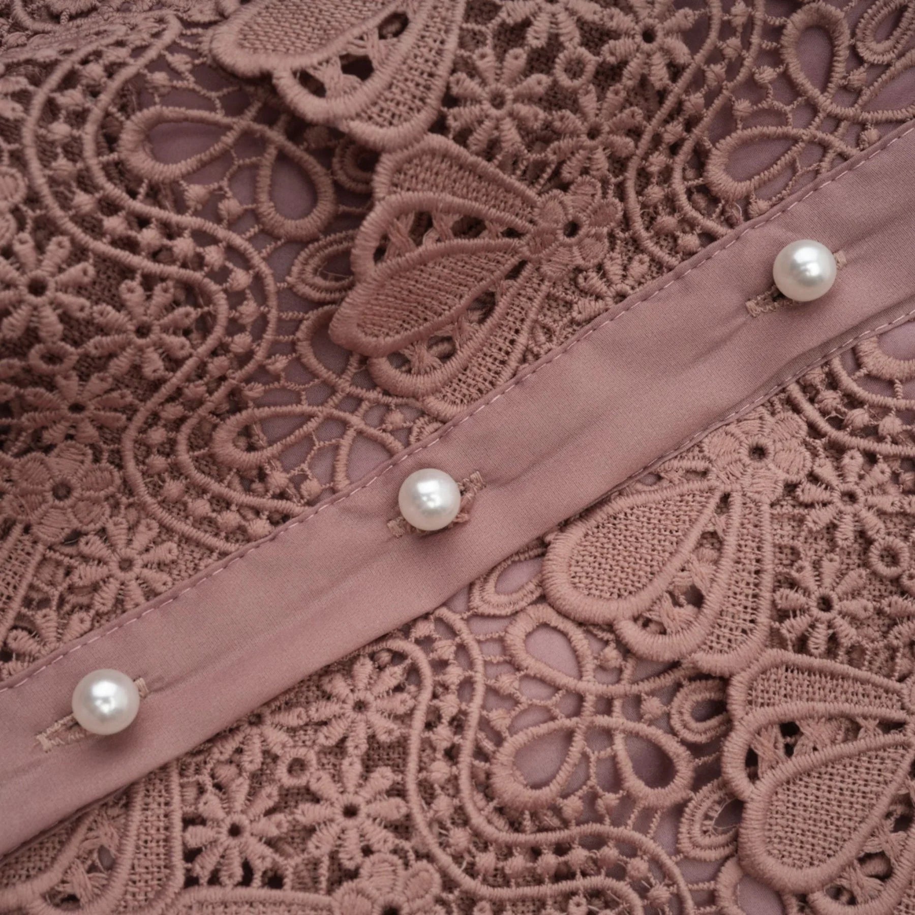 Elisabetta Midi Dress - Mock Neck - Lace Detailing - Puff Sleeves - Cut - Out Design - Belted Waist