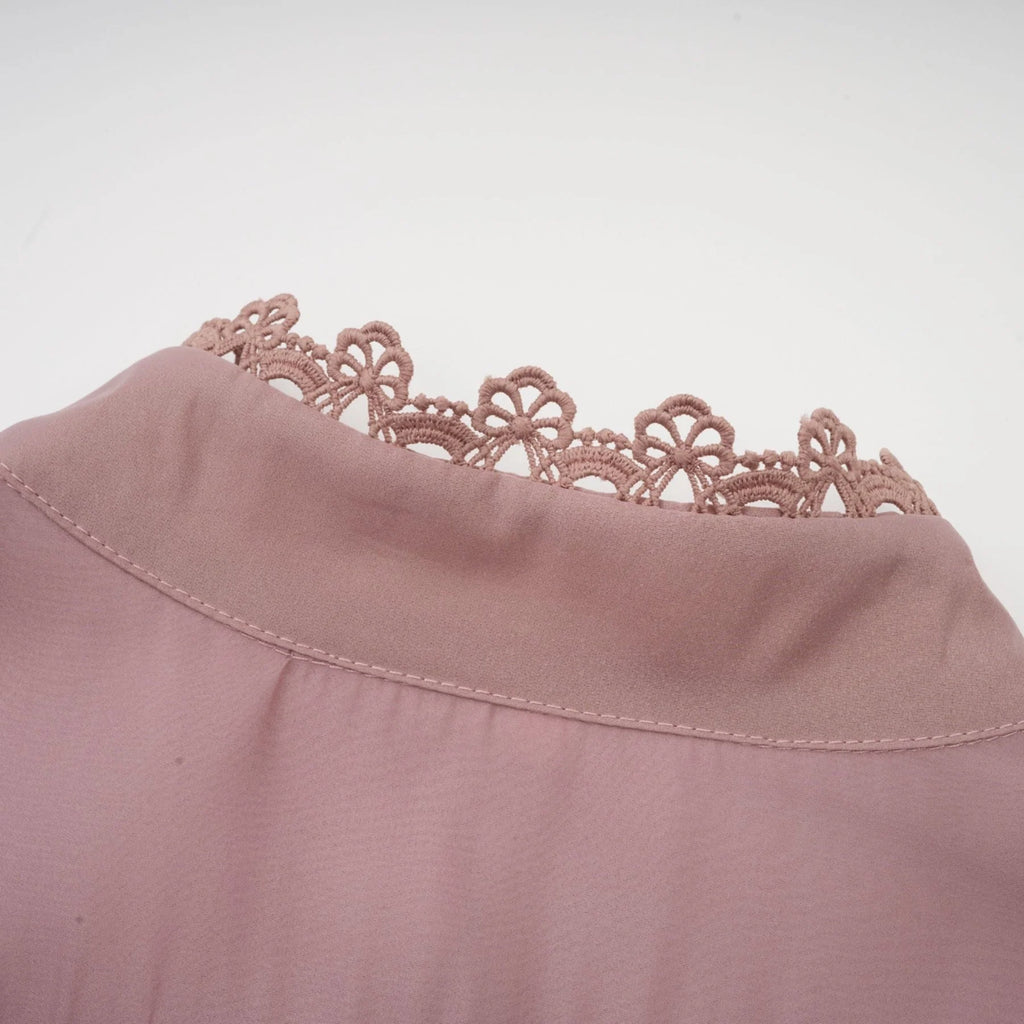 Elisabetta Midi Dress - Mock Neck - Lace Detailing - Puff Sleeves - Cut - Out Design - Belted Waist