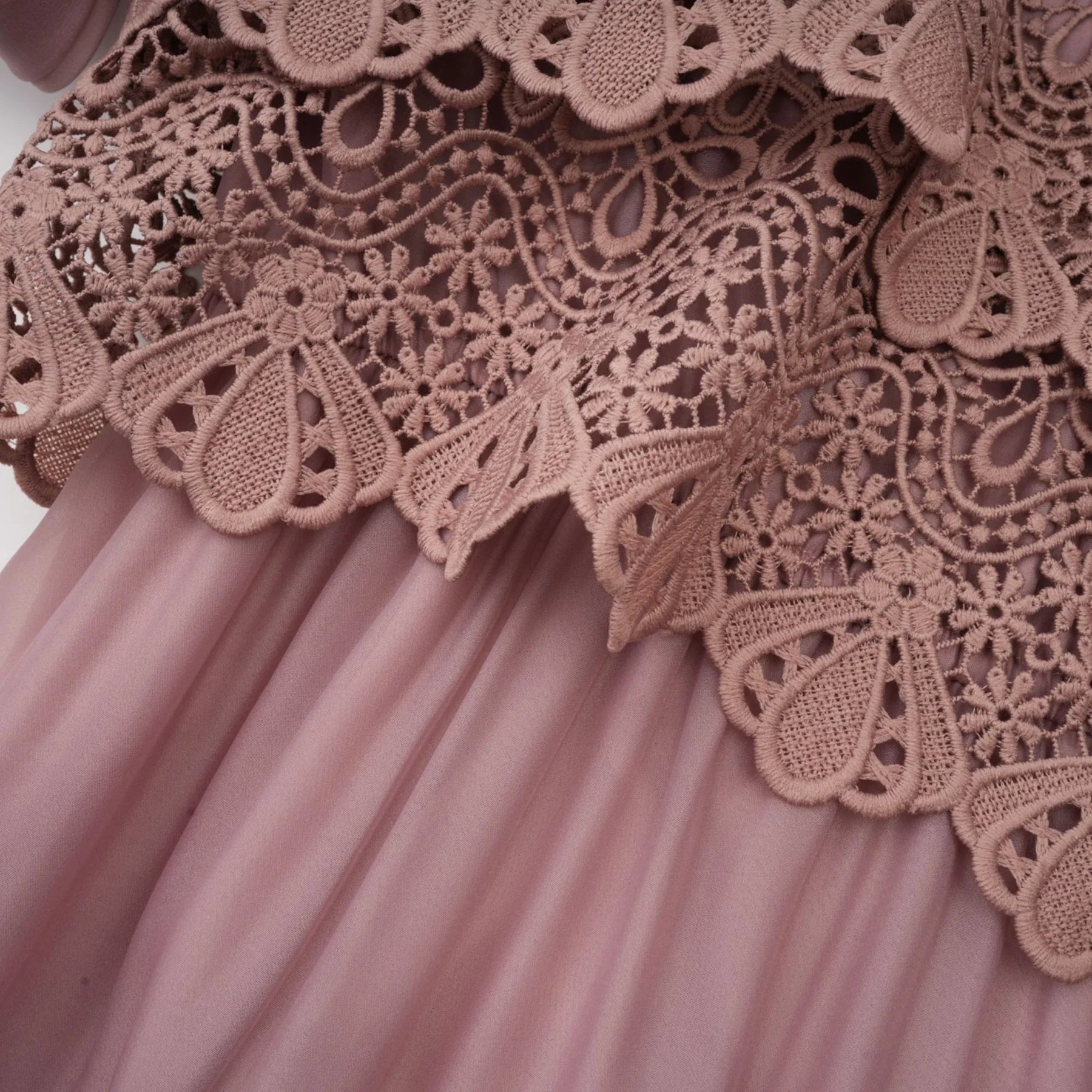 Elisabetta Midi Dress - Mock Neck - Lace Detailing - Puff Sleeves - Cut - Out Design - Belted Waist