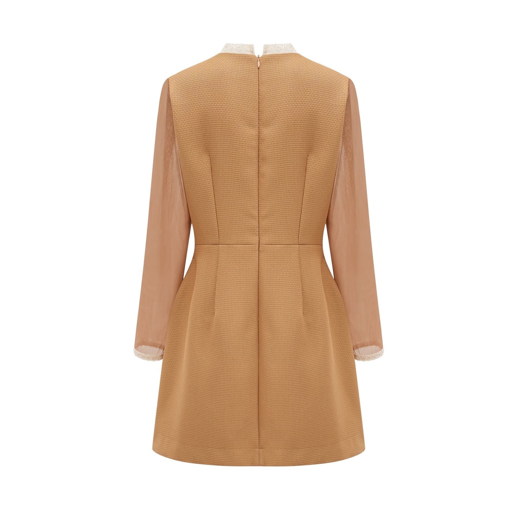Elisabetta Mini Dress - Crew Neck - Long Sleeves - Cut - Out Detailing - Lace Paneling