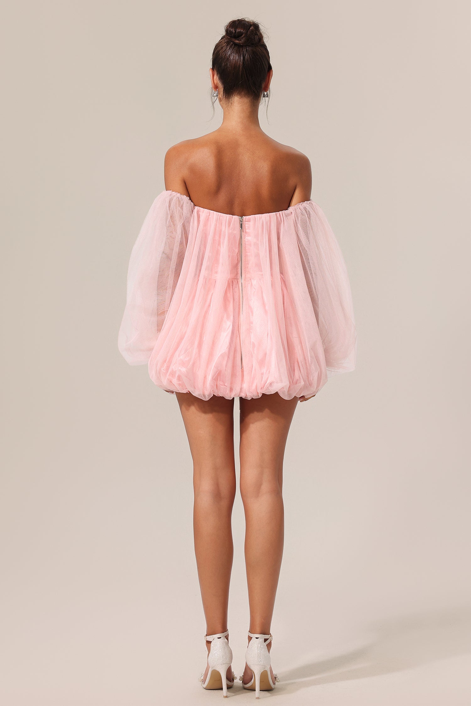Elisabetta Pink Tulle Off-Shoulder Dress with Puffed Skirt