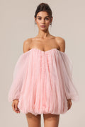 Elisabetta Pink Tulle Off-Shoulder Dress with Puffed Skirt