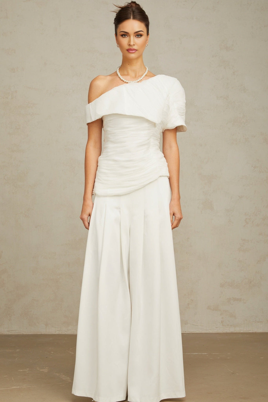 Elisabetta Top & Trousers - One - shoulder design - Smocked design - Asymmetric hem - Pleat detailing
