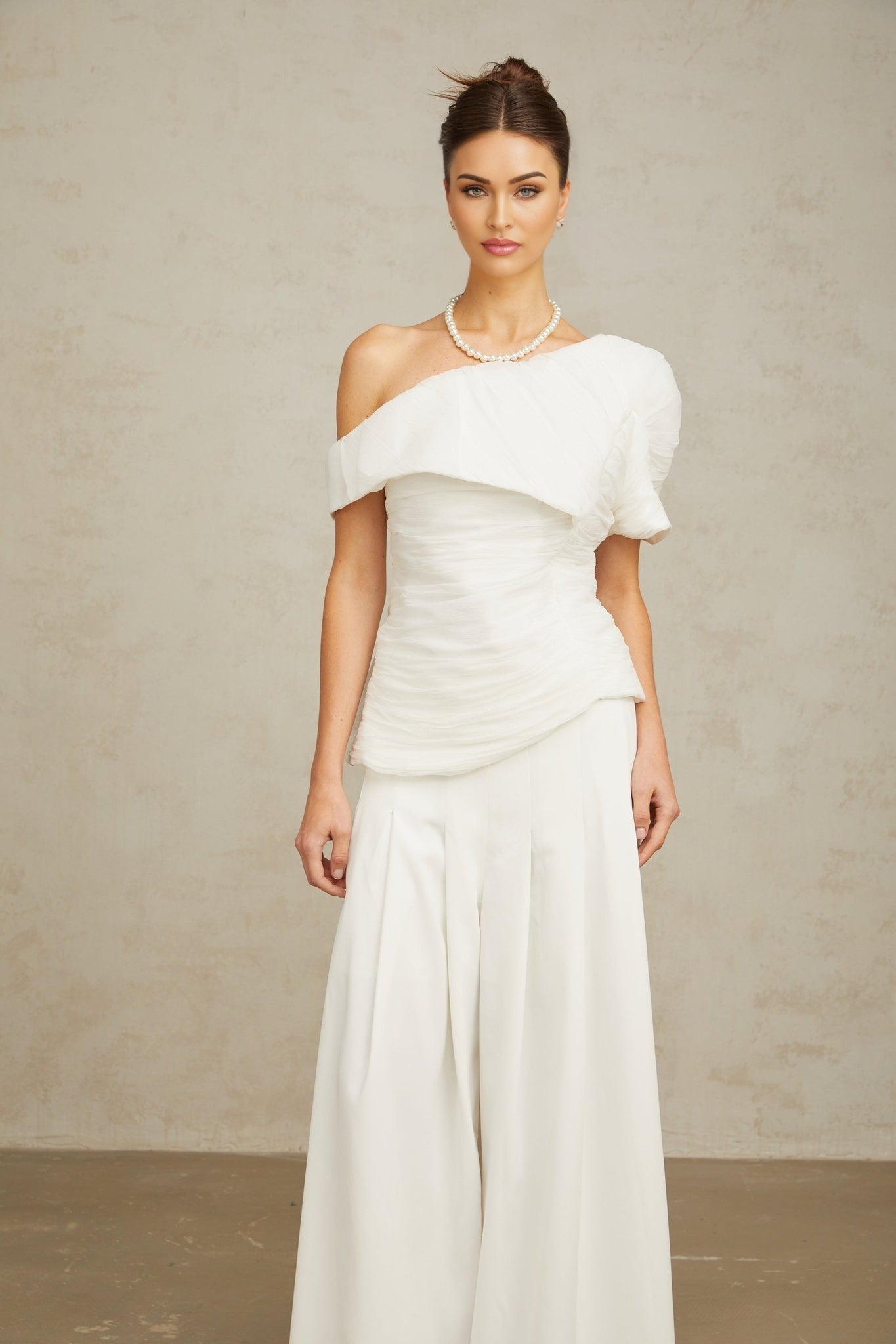 Elisabetta Top & Trousers - One - shoulder design - Smocked design - Asymmetric hem - Pleat detailing