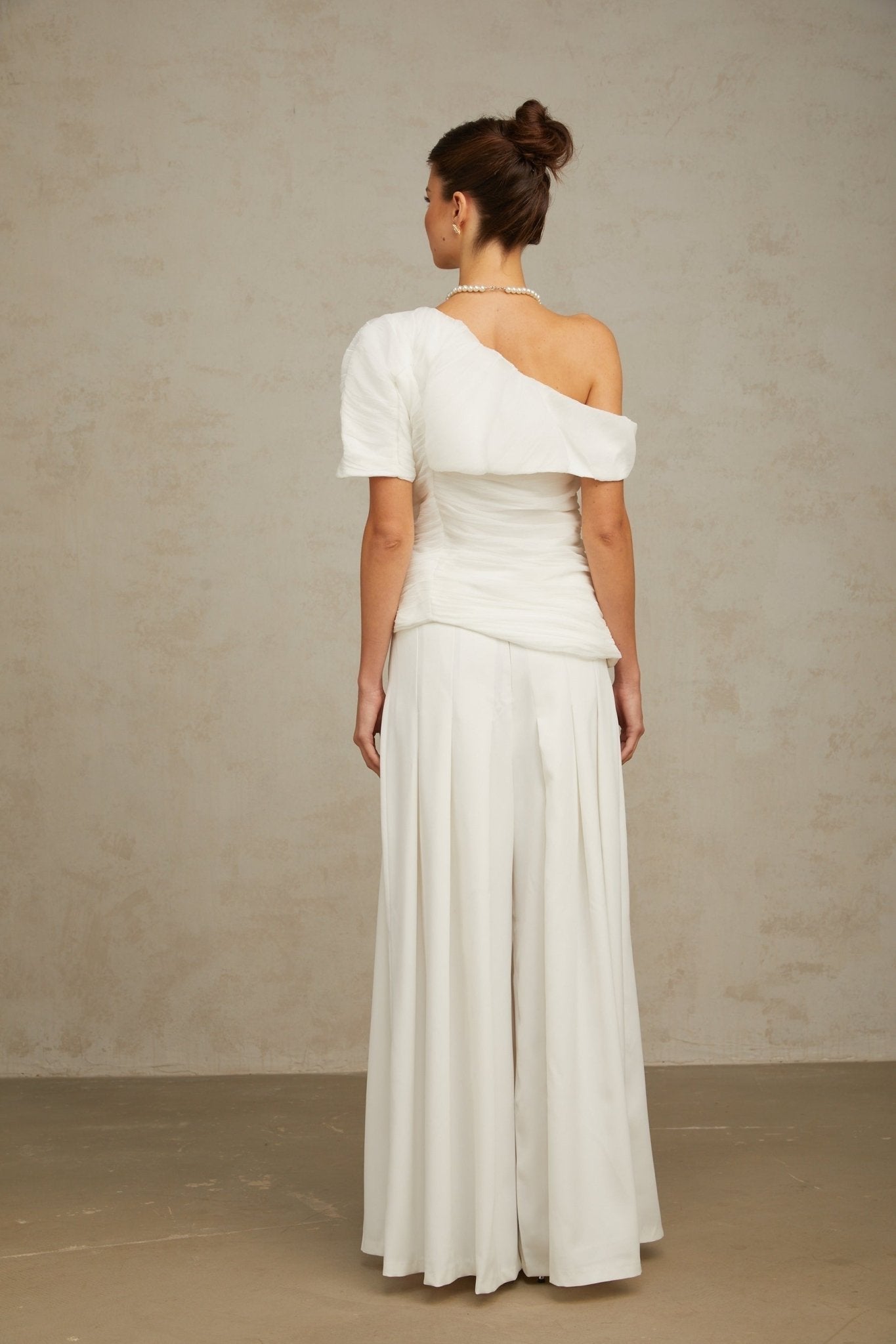 Elisabetta Top & Trousers - One - shoulder design - Smocked design - Asymmetric hem - Pleat detailing