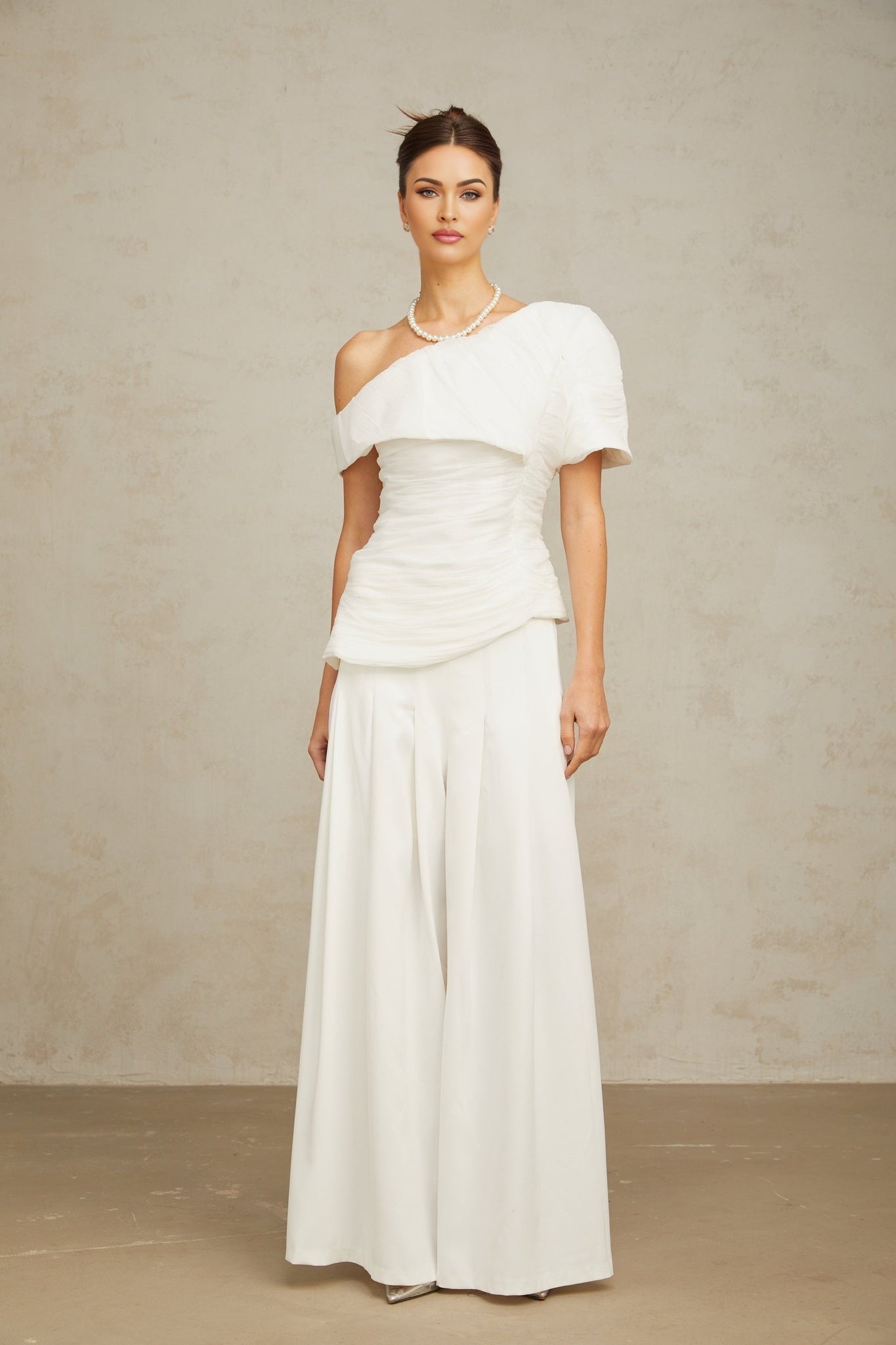 Elisabetta Top & Trousers - One - shoulder design - Smocked design - Asymmetric hem - Pleat detailing
