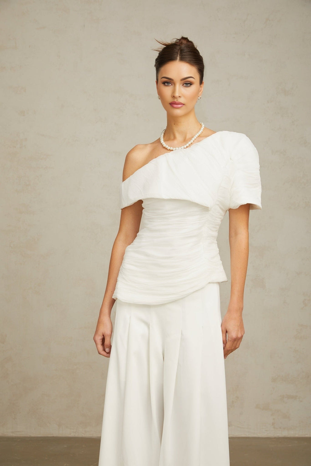 Elisabetta Top & Trousers - One - shoulder design - Smocked design - Asymmetric hem - Pleat detailing