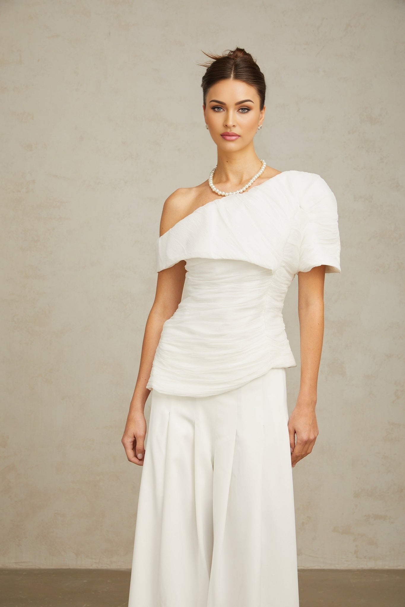 Elisabetta Top & Trousers - One - shoulder design - Smocked design - Asymmetric hem - Pleat detailing
