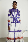 Eliza Midi Dress - Round Neck - Long Sleeves - Pattern - Belted Waist