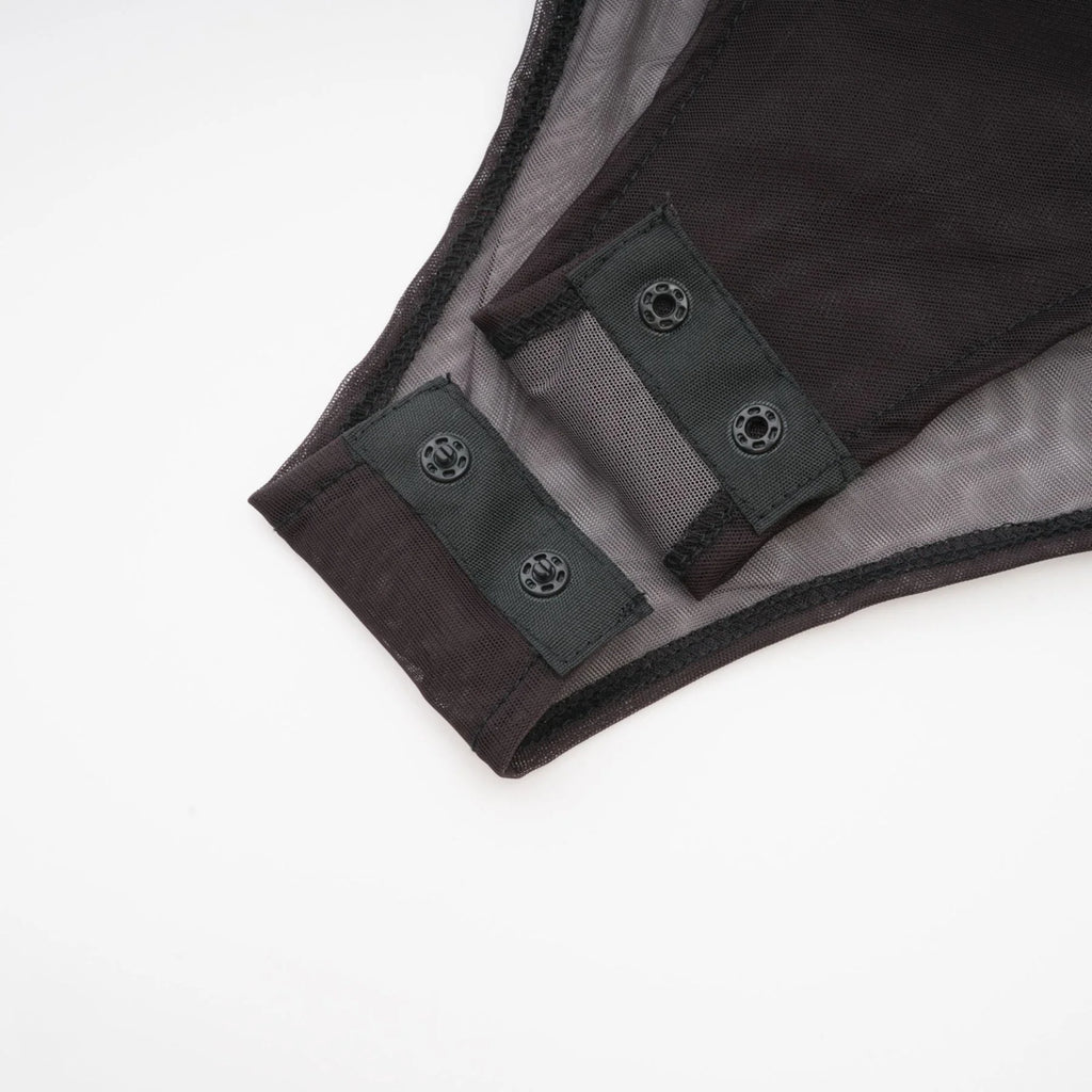 Elizabeth Bodysuit - Long Sleeves - High Neck - Pleats and Cut - Out Design - Gradient Effect