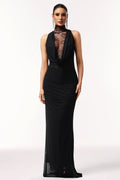 Ella Black Lace Halter Maxi Dress