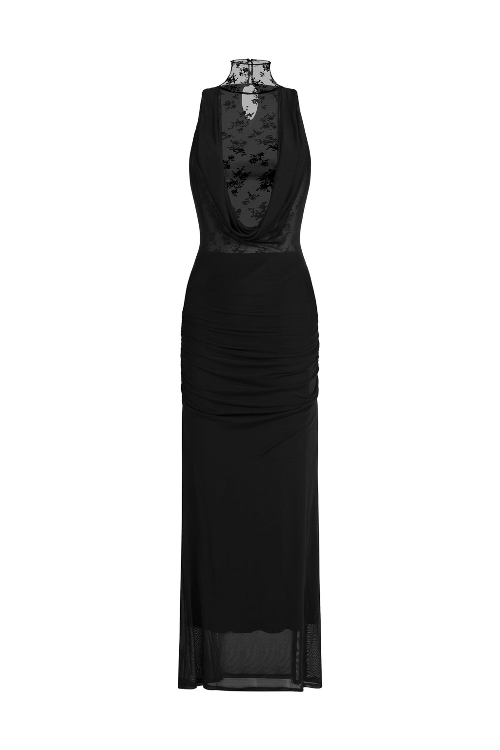 Ella Black Lace Halter Maxi Dress