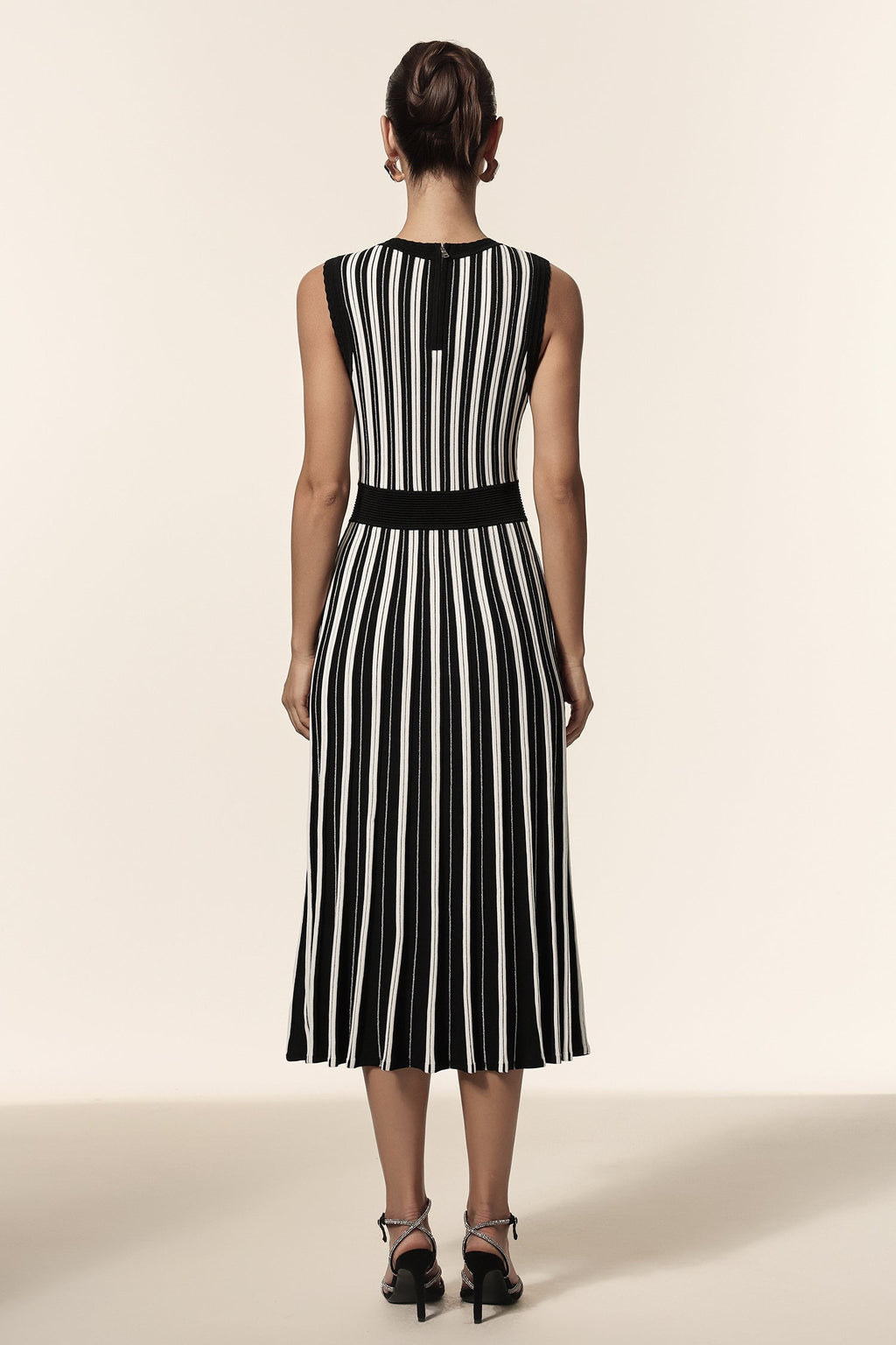 Ella Black Striped Sleeveless Midi Dress