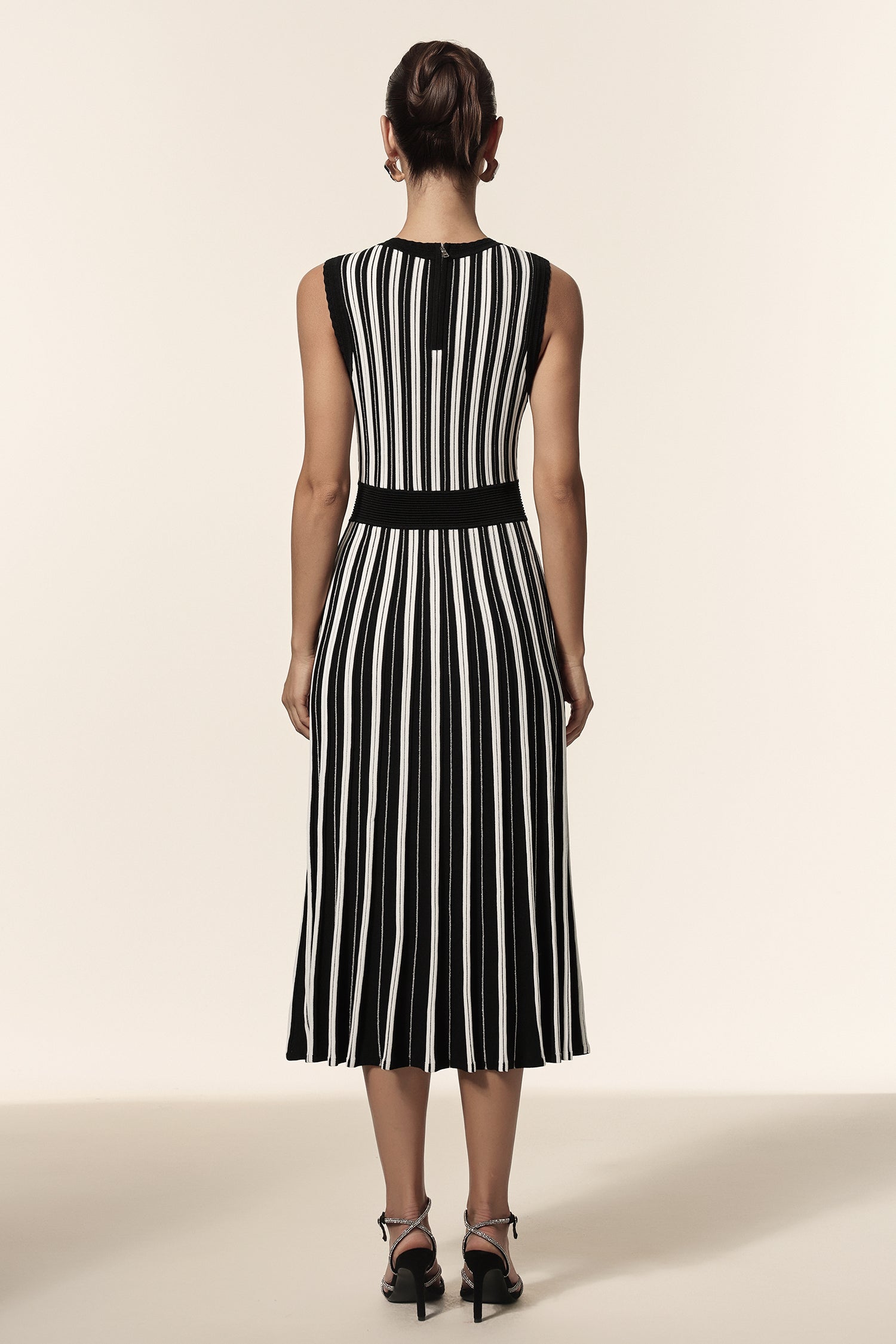 Ella Black Striped Sleeveless Midi Dress