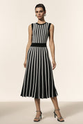 Ella Black Vertical Striped Sleeveless Midi Dress