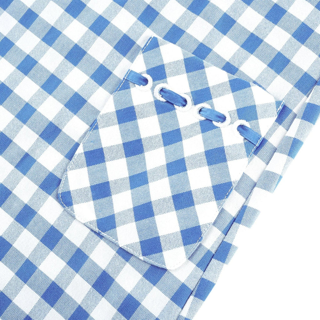 Ella Midi Dress - Square Neck - Gingham Print - Ribbon Detailing - Welt Pockets - Rear Zip