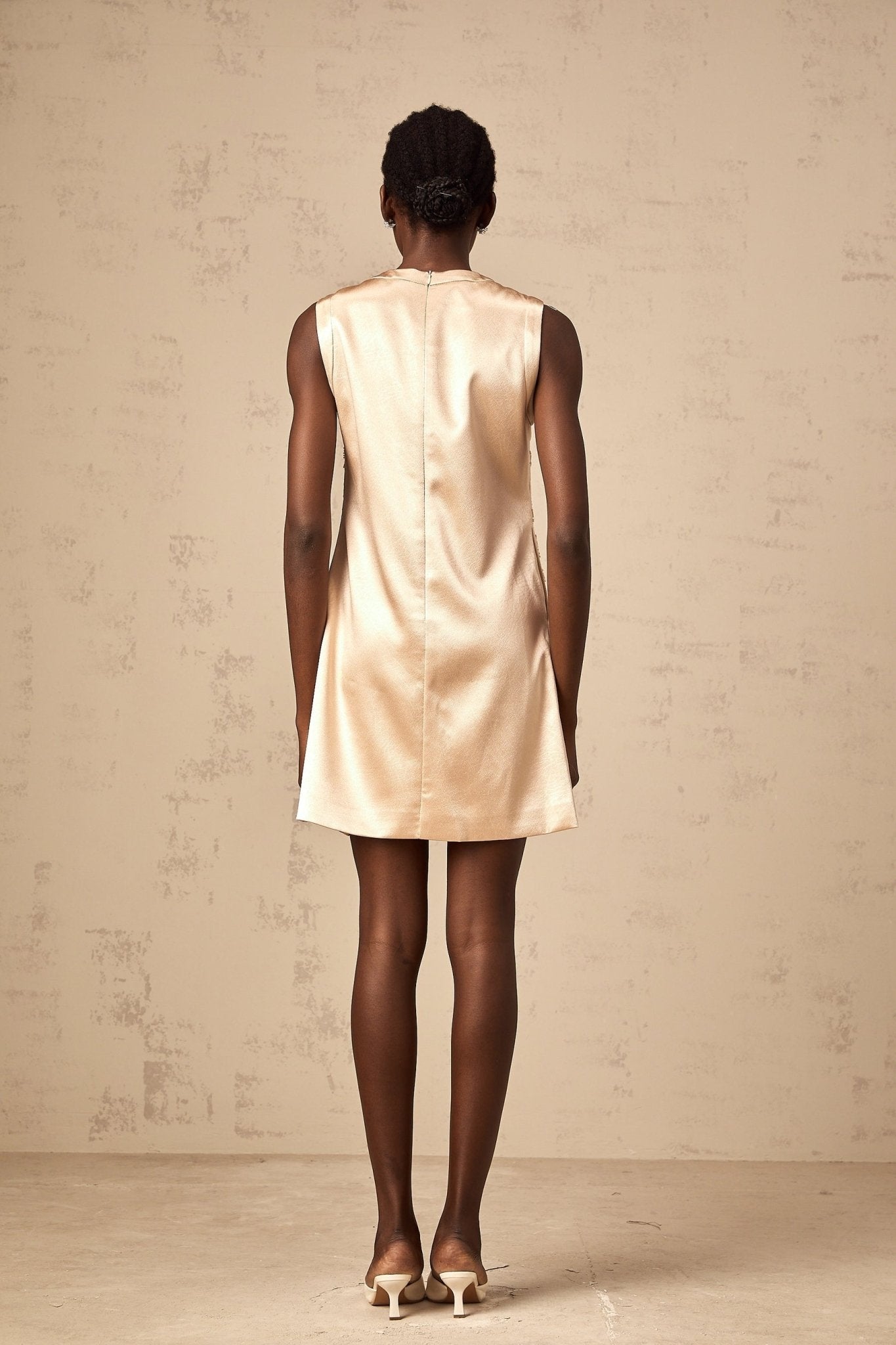 Ella Mini Dress - Sleeveless Design - Intricate Bead Embellishment - Flower Appliqu Detail - Thigh Length Hemline