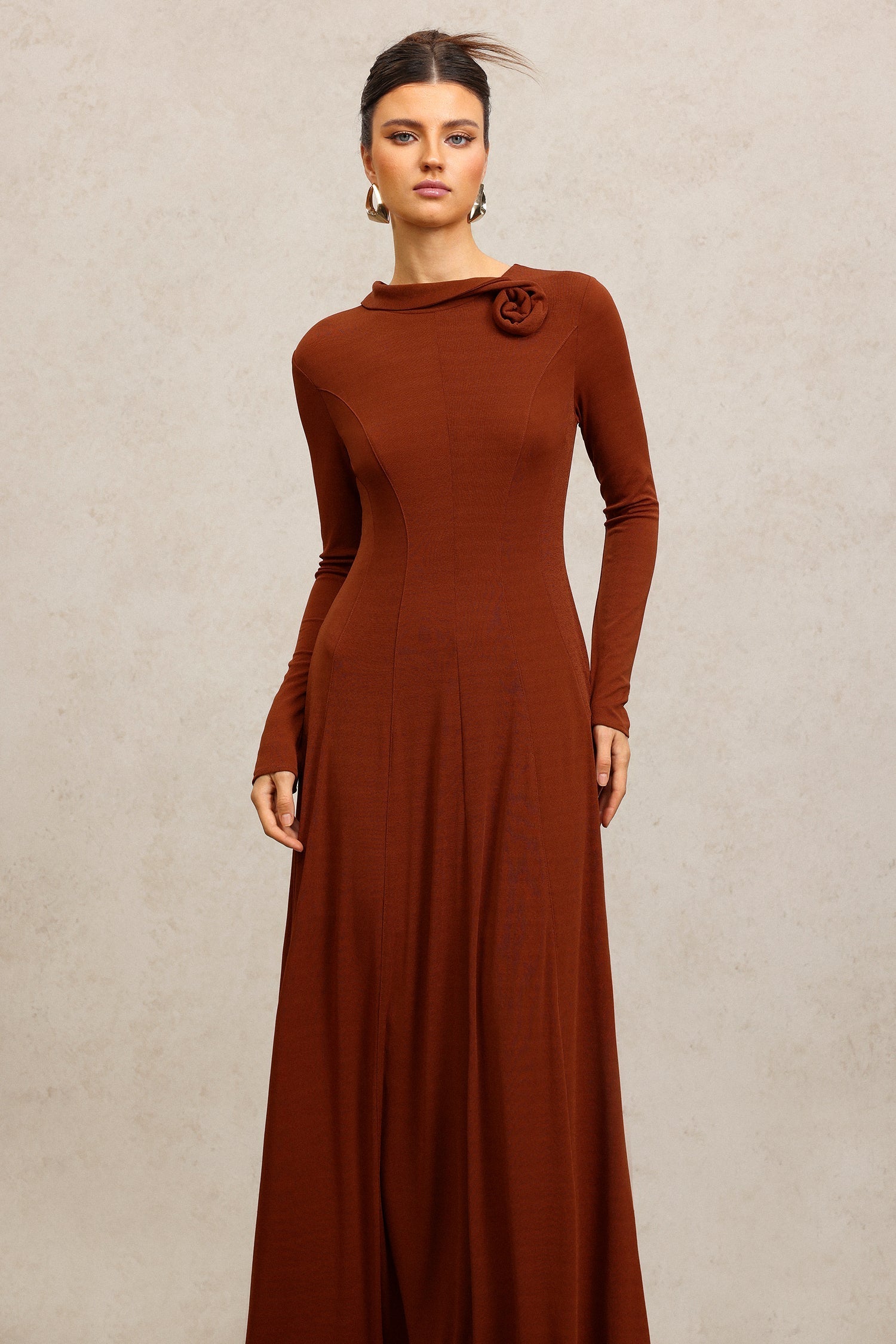 Ellie Brown Maxi Dress with Floral Embellishment