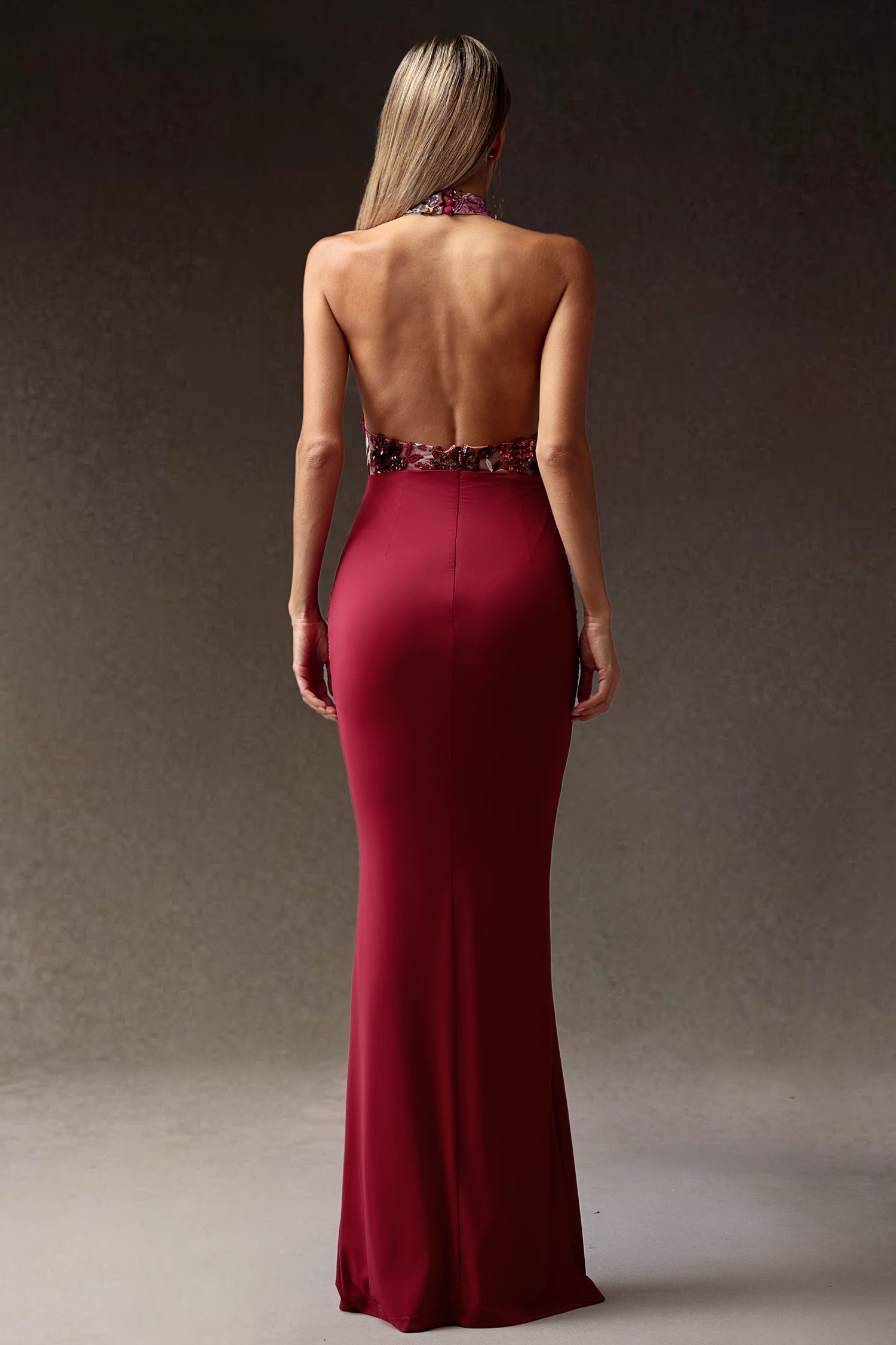 Ellie Red Floral Sequins Maxi Dress
