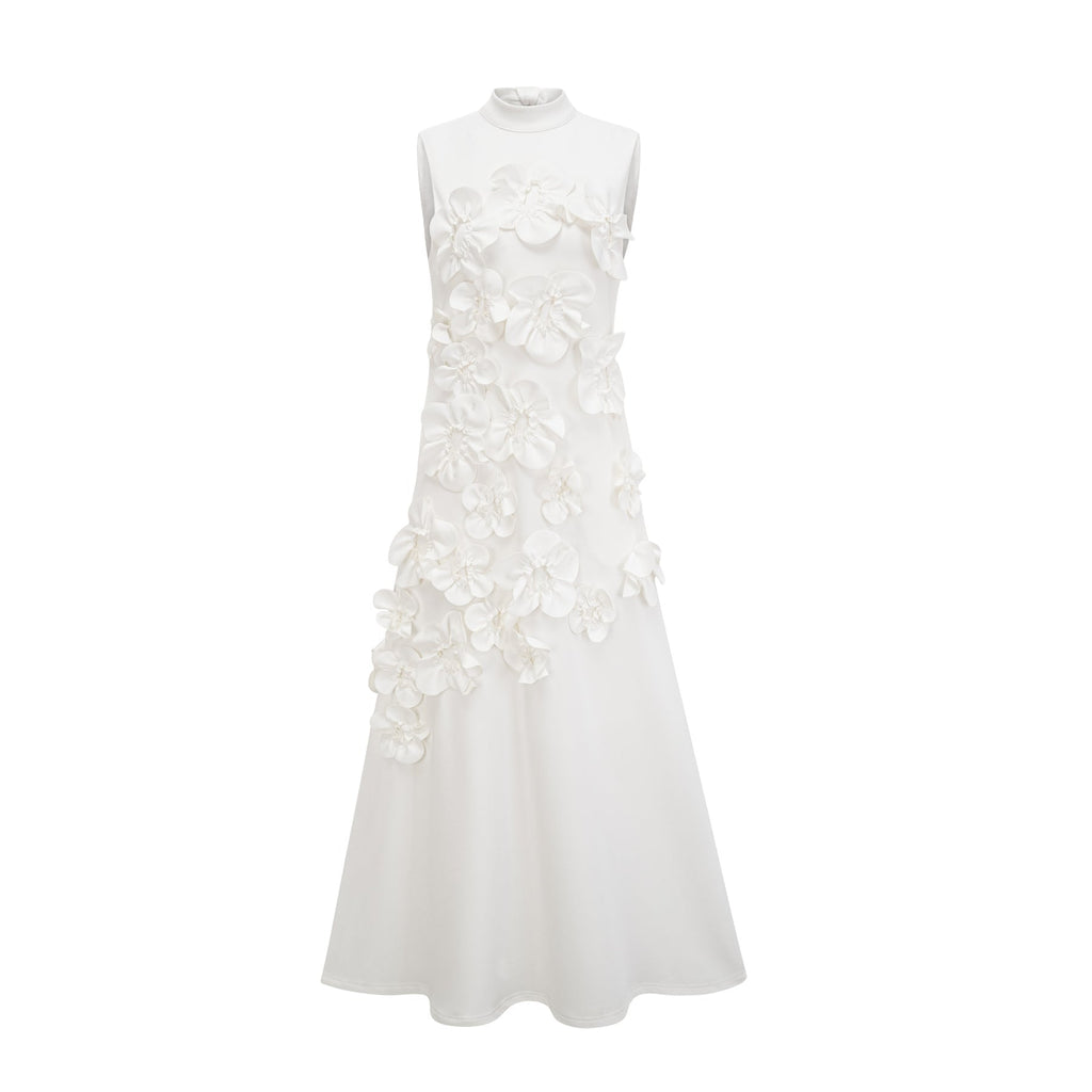 Éloïse Sleeveless Maxi Dress - 3D Floral Appliqué - Elegant A - Line - Side Pockets