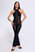 Emanuela Black Mesh High Neckline Jumpsuit Dress
