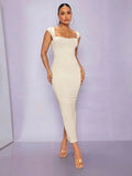 Emanuela Maxi Dress - Asymmetrical Neckline - Mermaid Hem - Bodycon Fit - Elegant Style