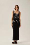 Emanuela Maxi Dress - Scoop Neck Design - Crystal Embellishment - Rear Slit - Rear Zip Fastening