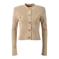 Ember Cropped Structured Jacket - Textured Diamond Pattern - Gold Lion - Head Buttons