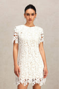 Emerson White Lace Mini Dress Floral Patterns Short Sleeves Sophisticated Detailing Chic Look
