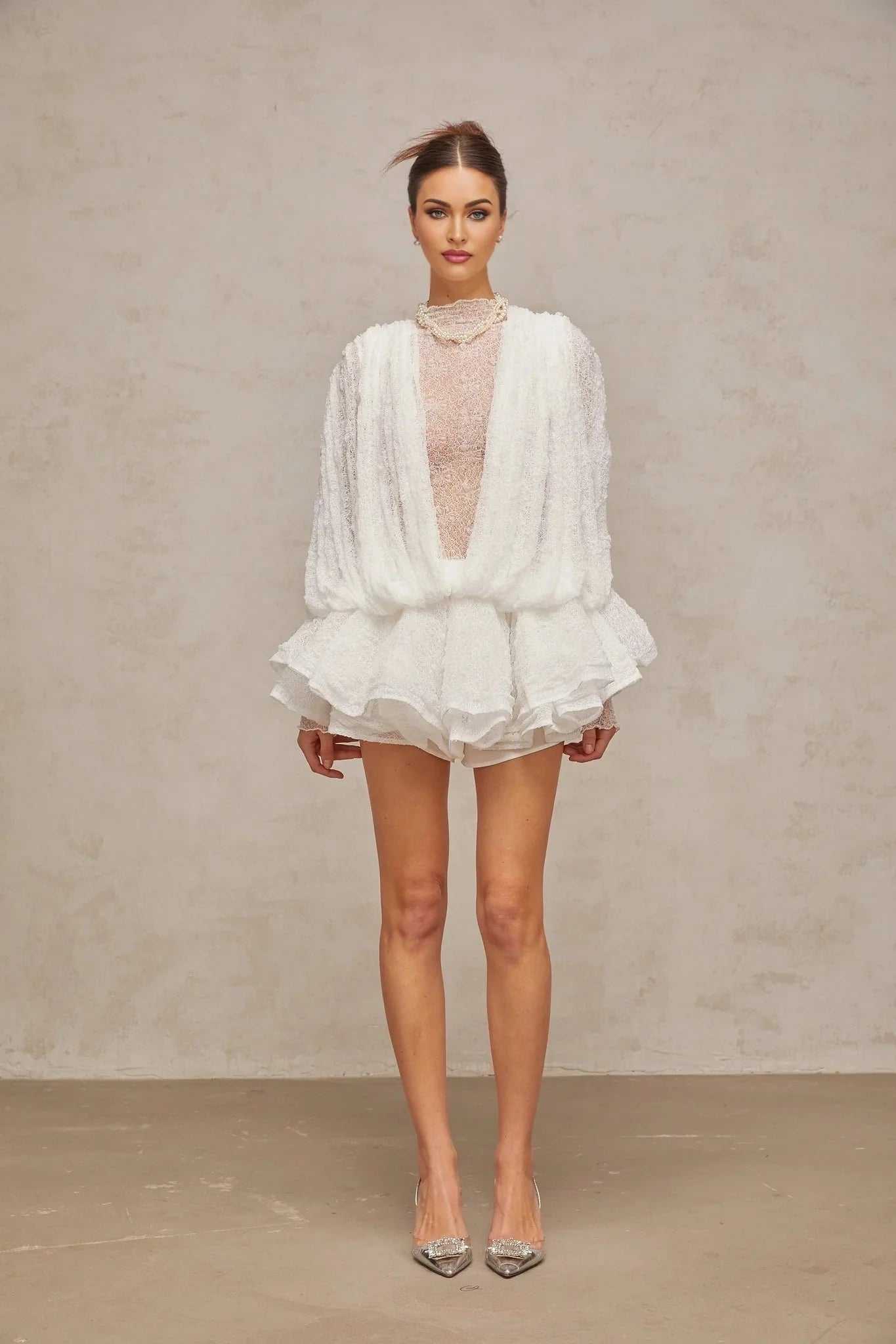 Emery Dress Set with Textured Layers in White