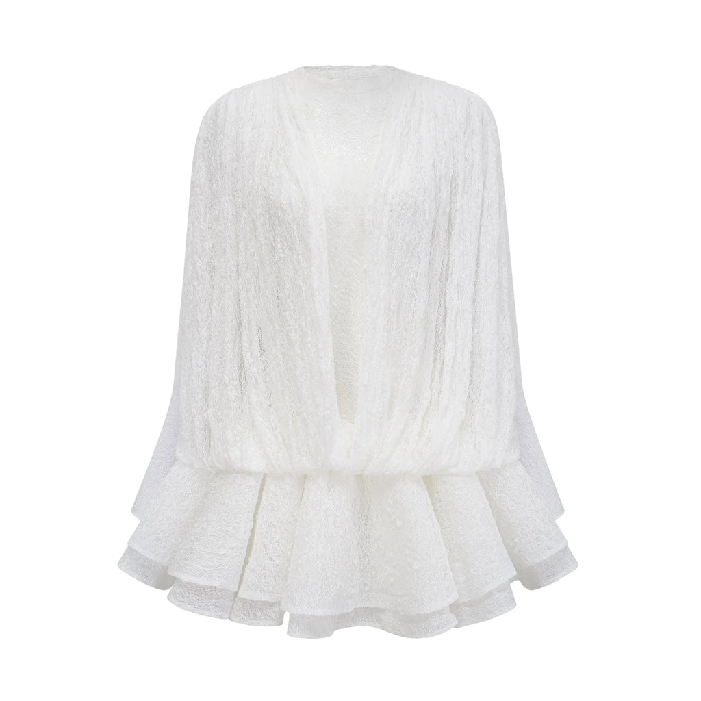 Emery Dress Set with Textured Layers in White