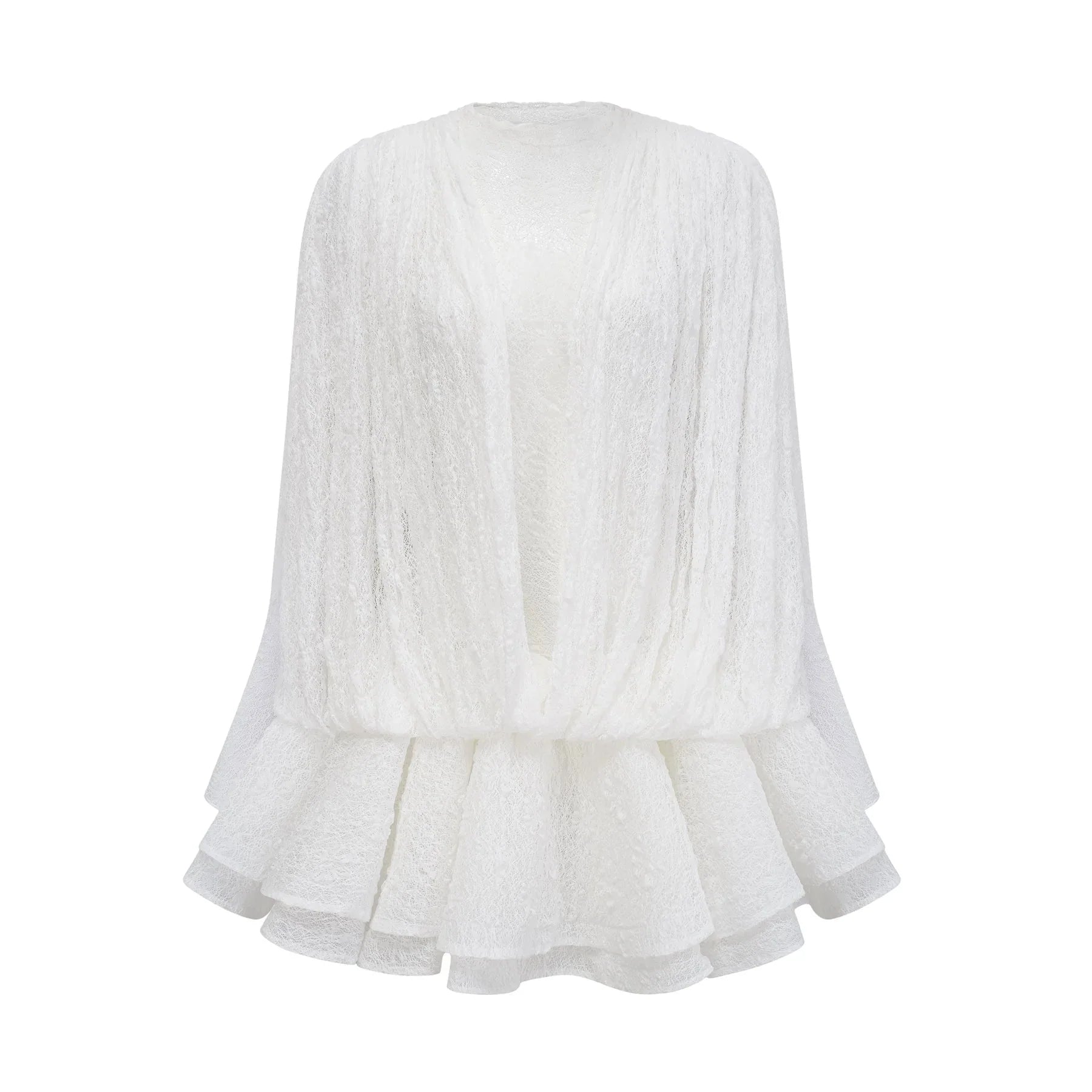 Emery Dress Set with Textured Layers in White
