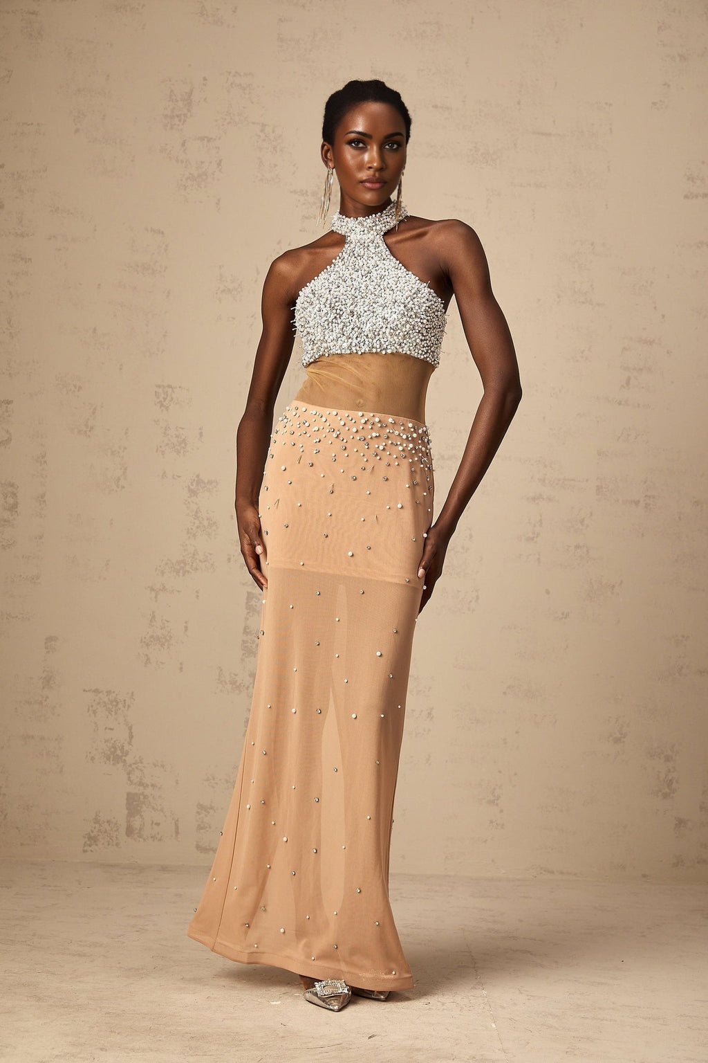 Emery Maxi Dress – Halterneck – Crystal Embellishment – Tulle Design