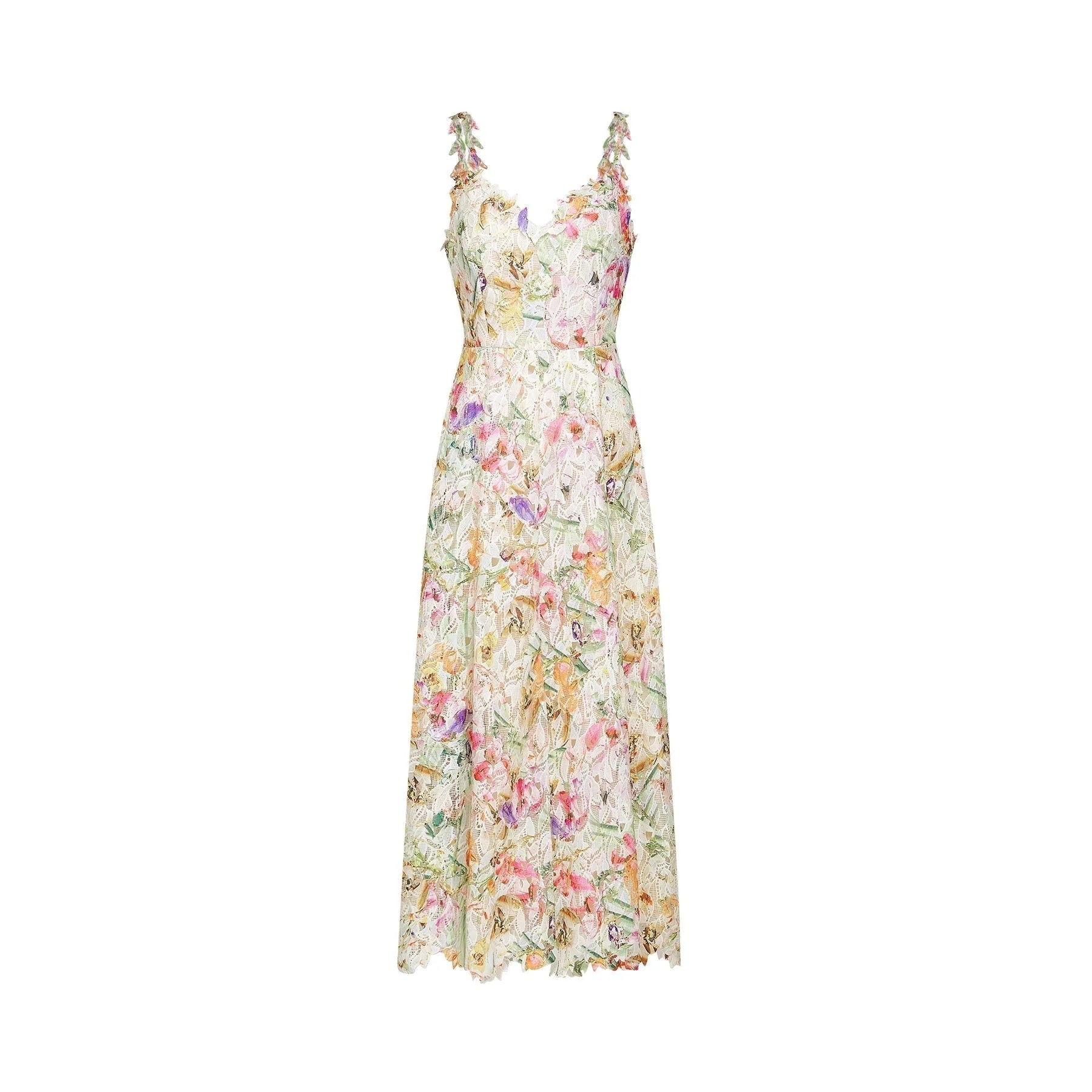 Emery Midi Dress - Sleeveless - V - neck - Floralembroidered - A - line skirt - Rear zip fastening