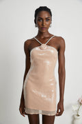 Emery Mini Dress – Sequin – Front Floral Decorated – Crystal Strap