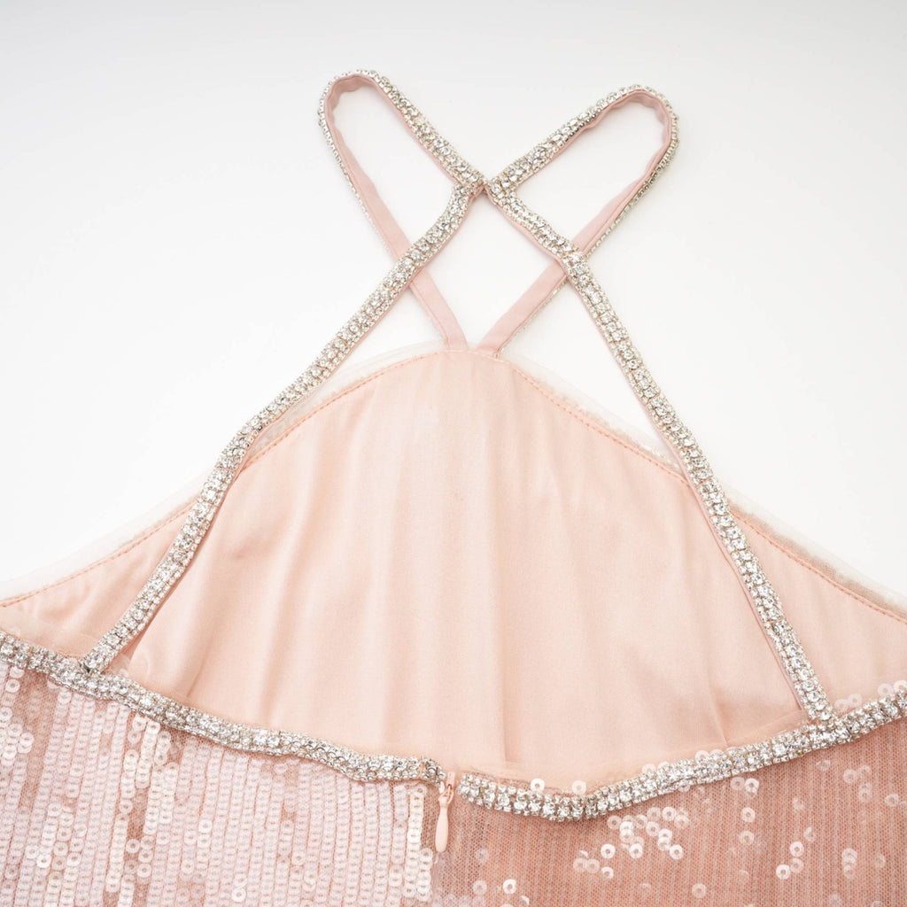 Emery Mini Dress – Sequin – Front Floral Decorated – Crystal Strap