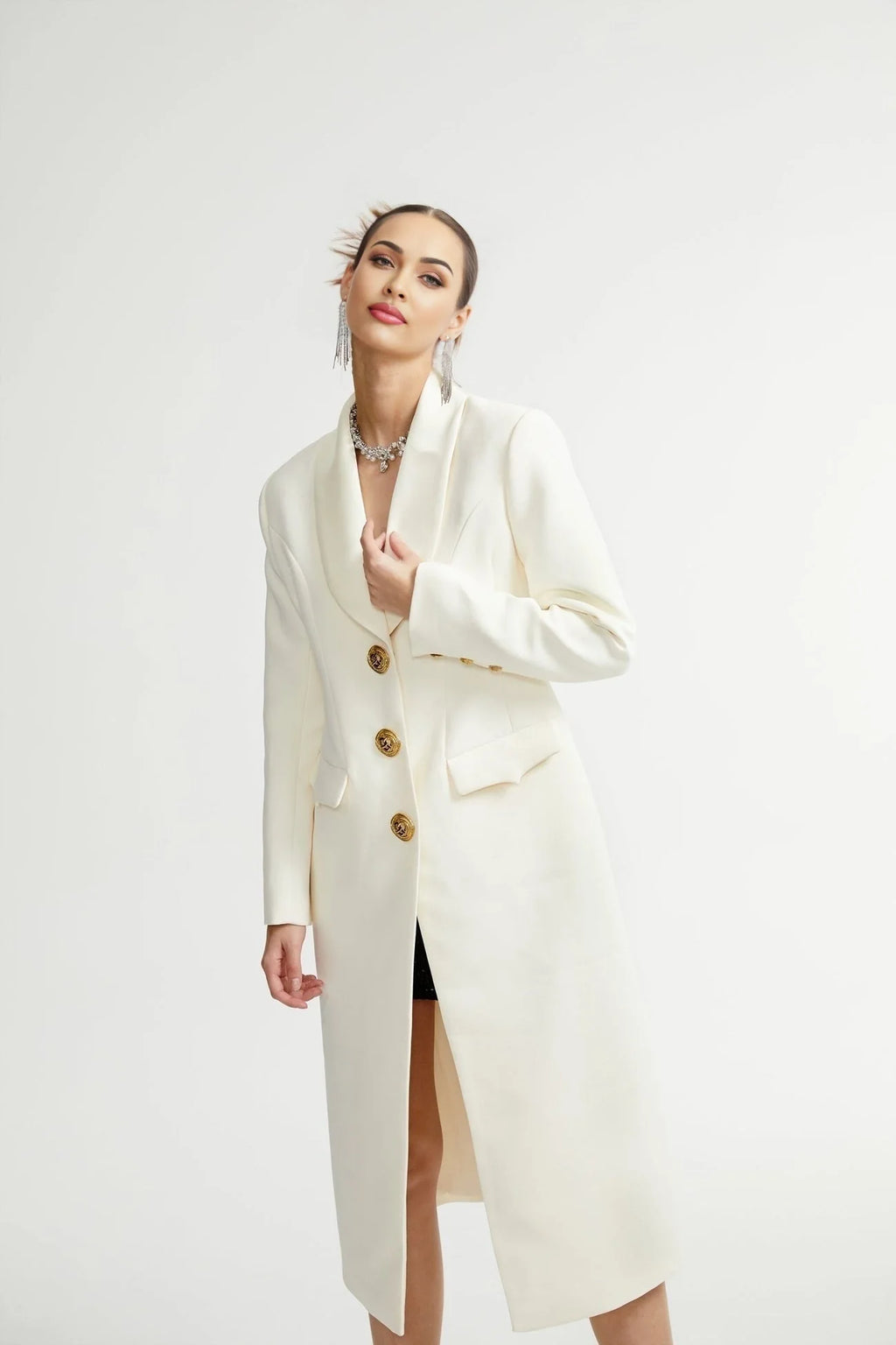Emilee Coat - Wool Blend - Tonal Lapels - Button Front - Ankle Length