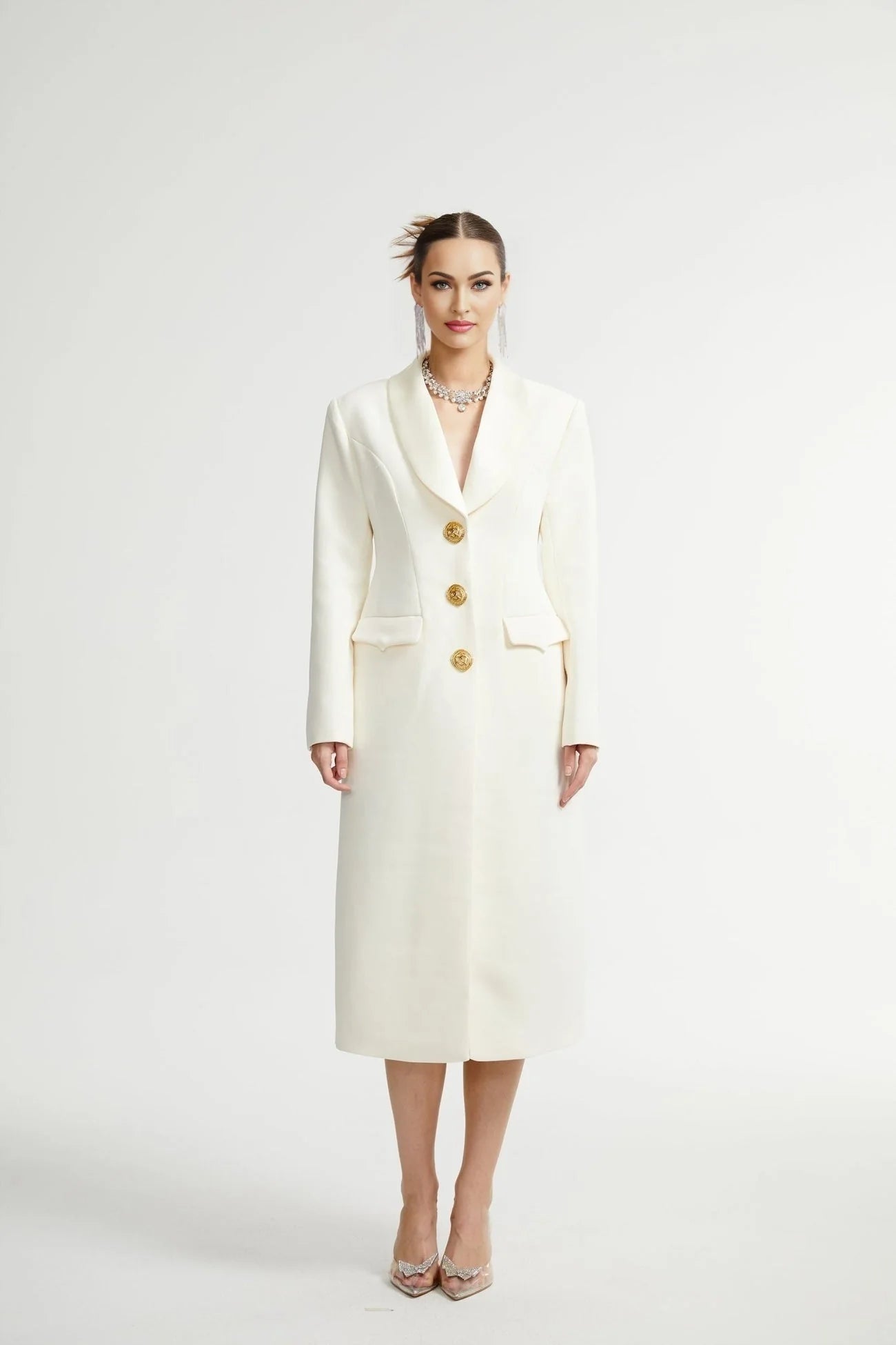 Emilee Coat - Wool Blend - Tonal Lapels - Button Front - Ankle Length