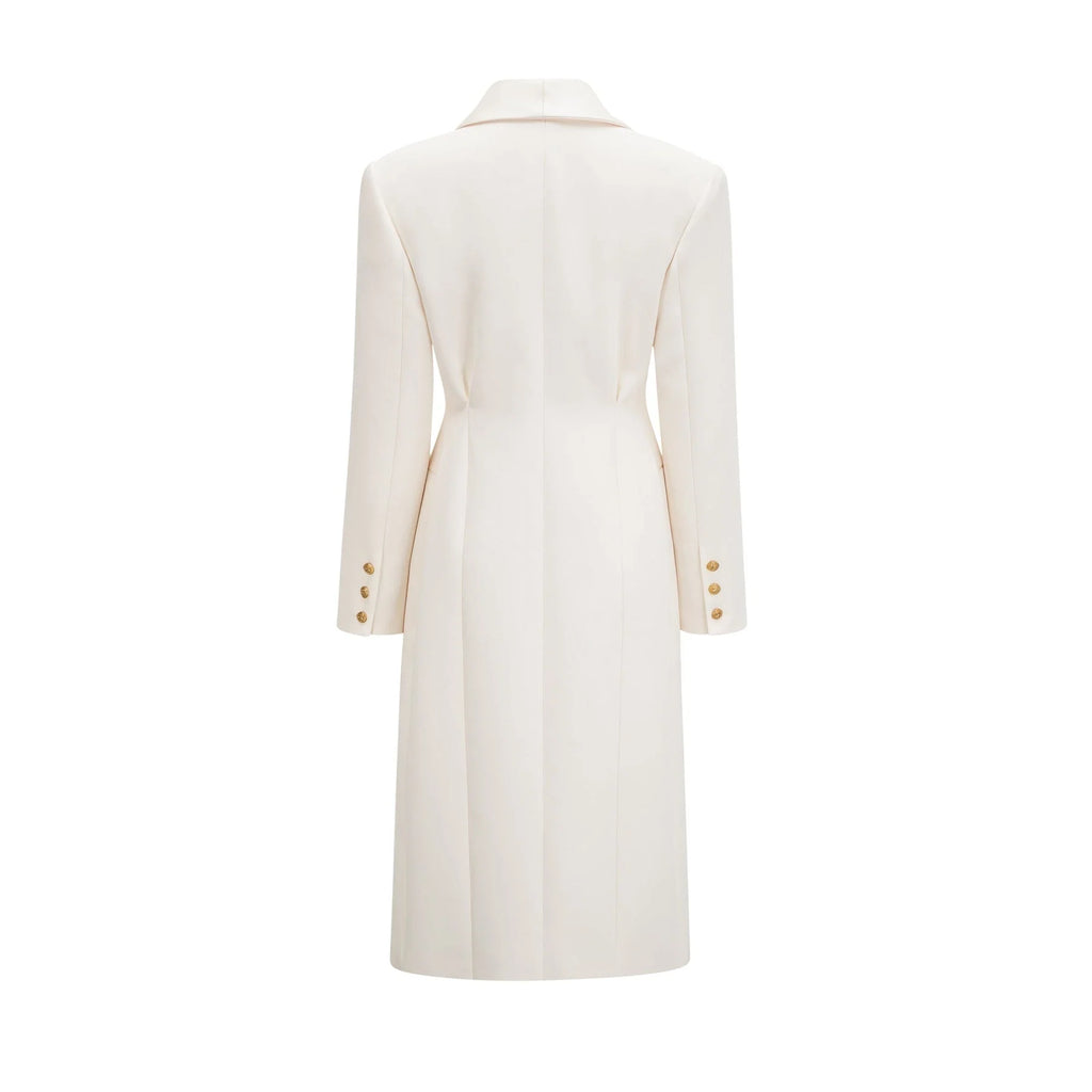 Emilee Coat - Wool Blend - Tonal Lapels - Button Front - Ankle Length