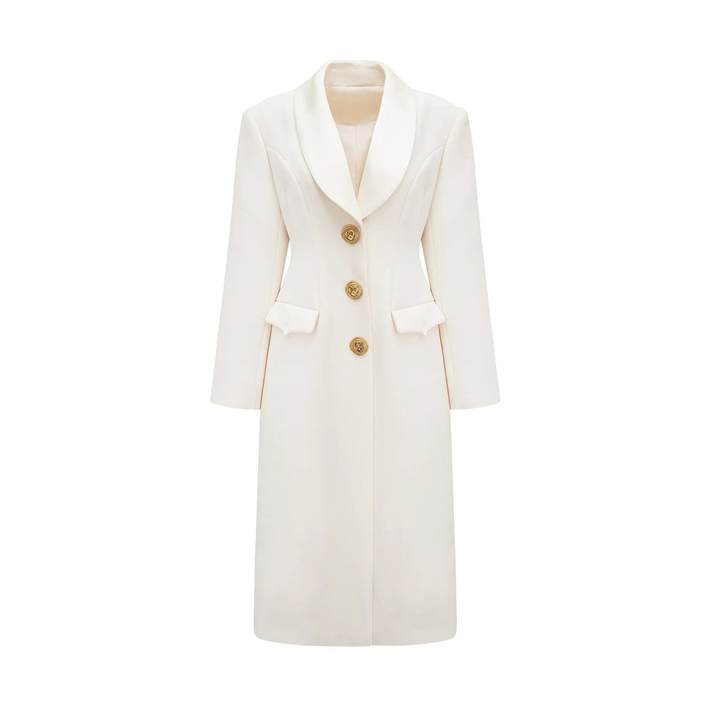 Emilee Coat - Wool Blend - Tonal Lapels - Button Front - Ankle Length