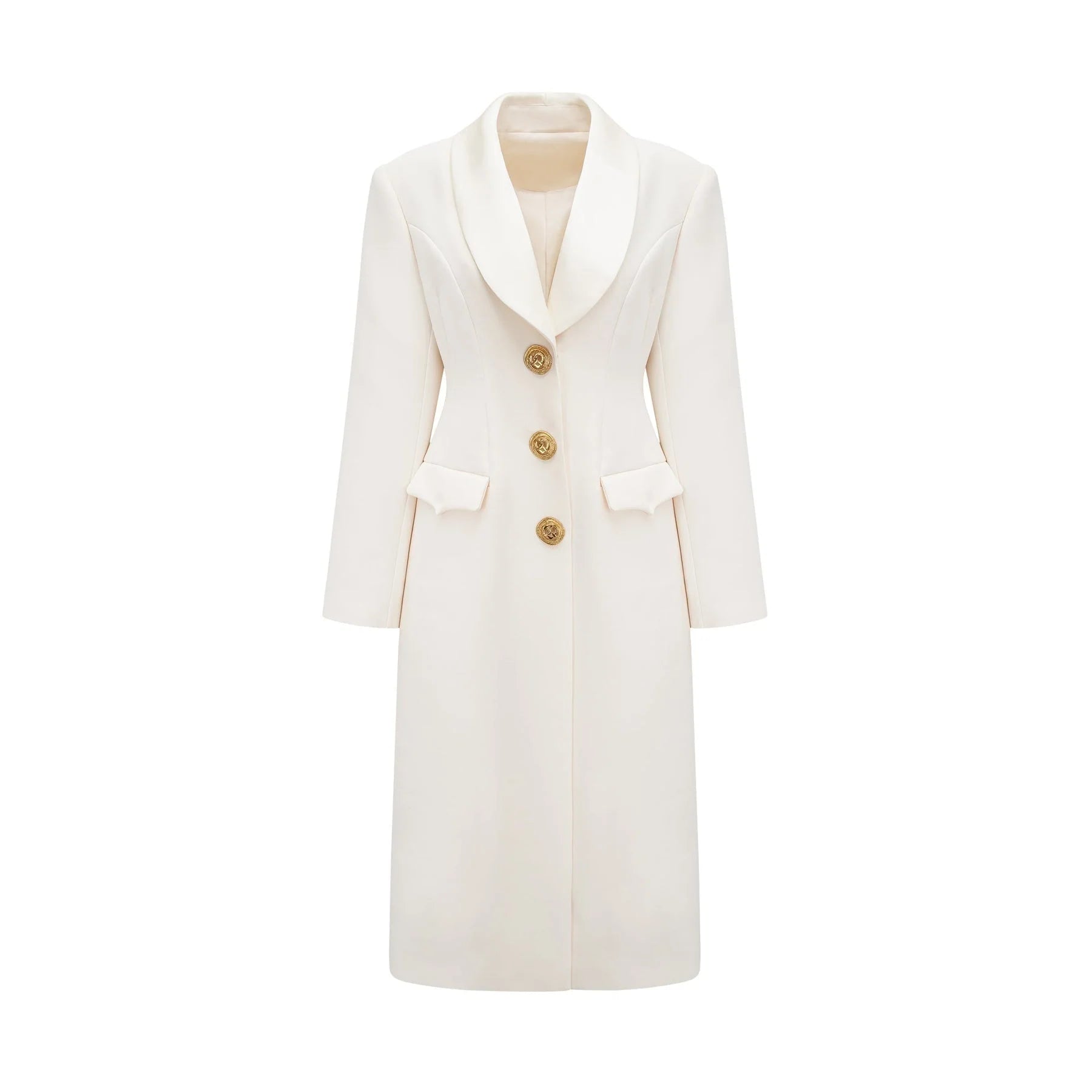 Emilee Coat - Wool Blend - Tonal Lapels - Button Front - Ankle Length
