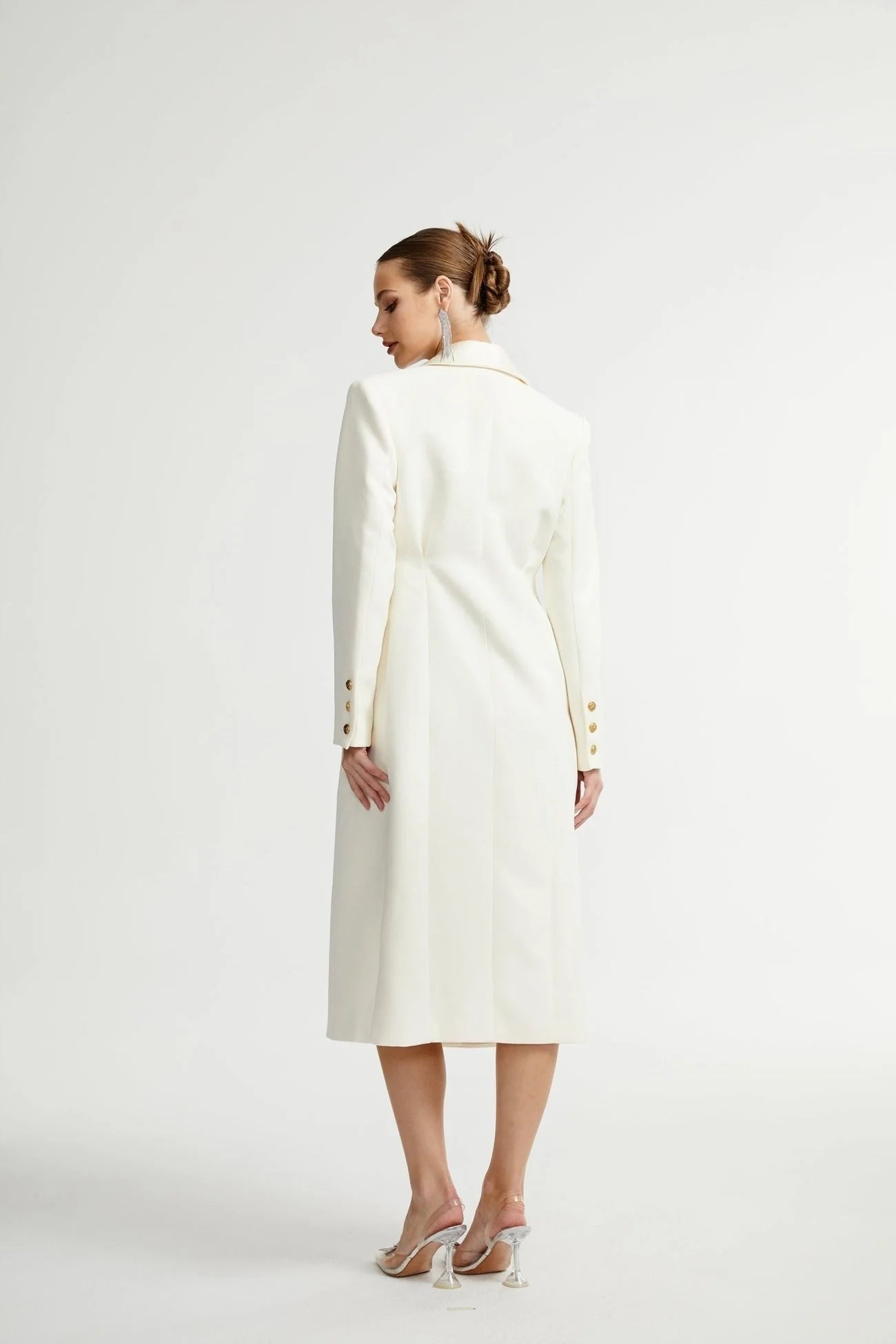 Emilee Coat - Wool Blend - Tonal Lapels - Button Front - Ankle Length