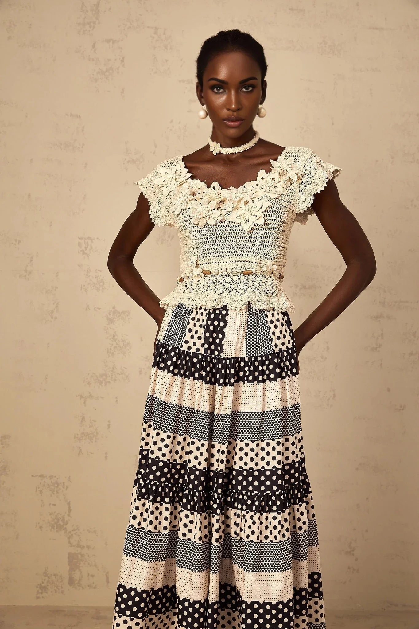 Emilee Top Beaded Crochet 3D - Petal Cut - Out & Bead Embellishment