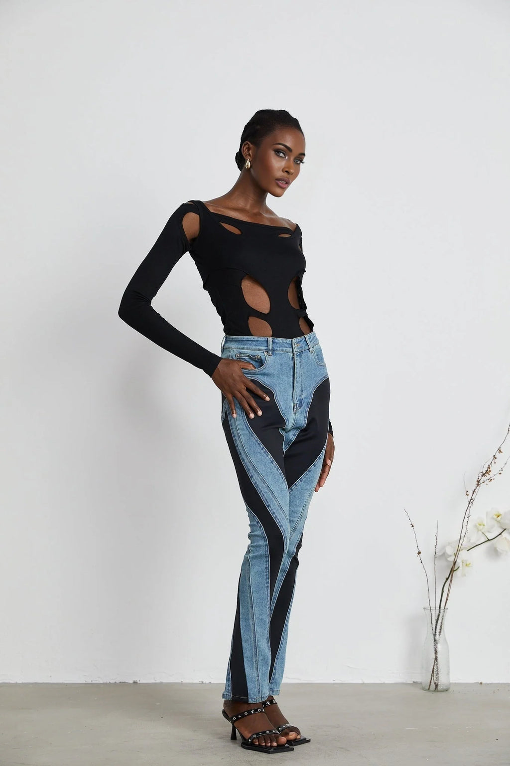 Emilia Bodysuit - Long Sleeve - Cut - Out Design - Double - Layer Construction - Semi - Sheer