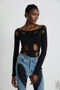 Emilia Bodysuit - Long Sleeve - Cut - Out Design - Double - Layer Construction - Semi - Sheer