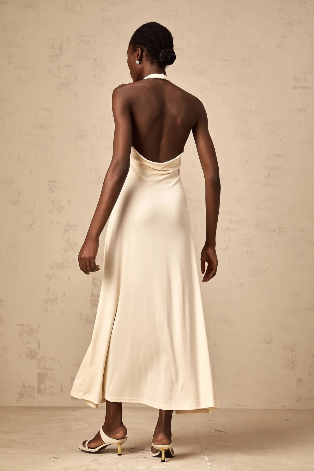 Emilia Maxi Dress White Deep - V Draped Ribbon Ruched Ankle - Length